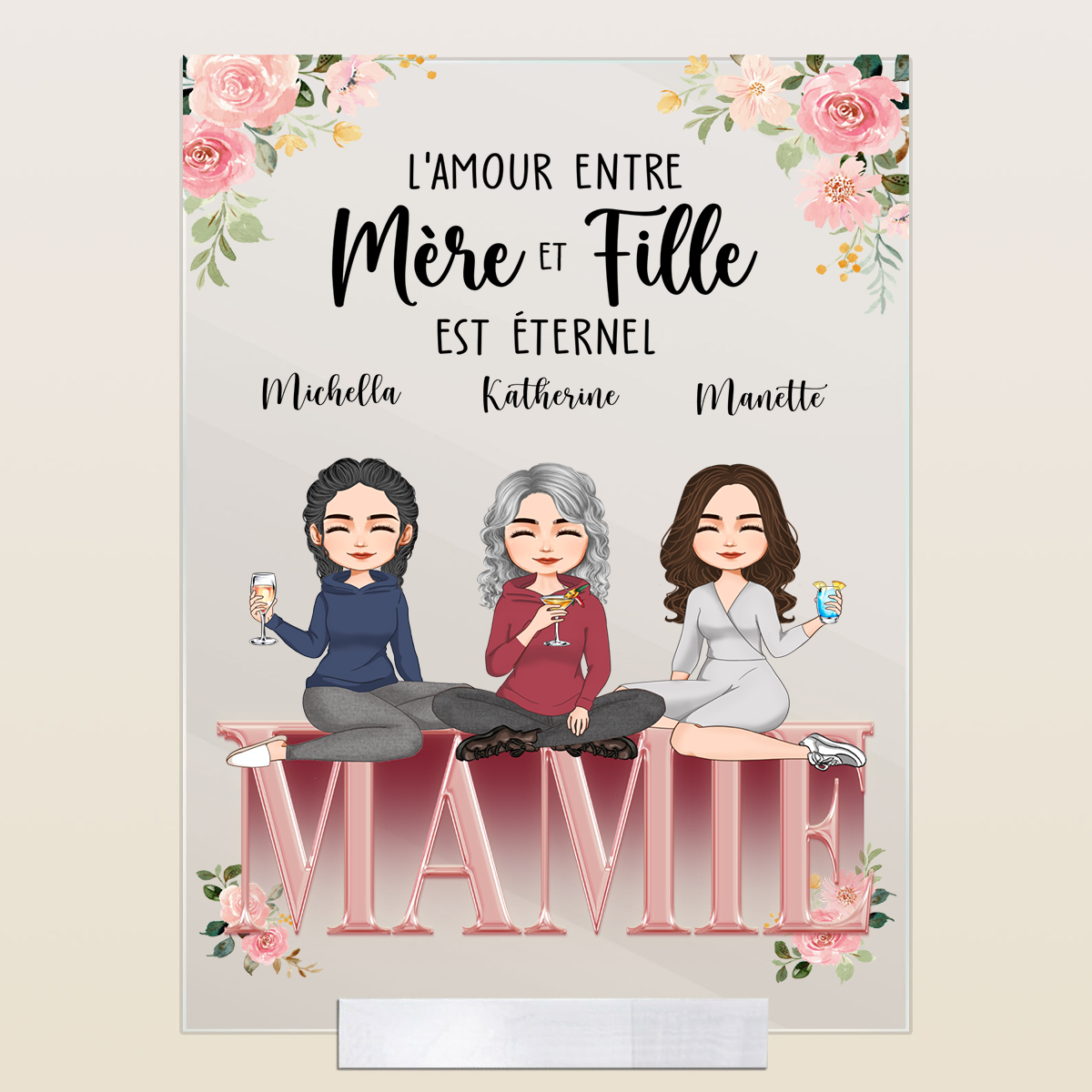 Acrylic Plaque Personnalisée - L’amour entre mère et fille est éternel  - Cadeau de Noël pour maman, grand-mère