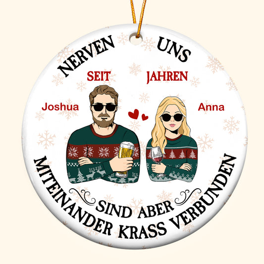 Personalisierte Weihnachtsschmuck aus Aluminium - Nerven Uns Sind Aber Miteinander Krass Verbunden - Weihnachtsgeschenk für Geschwister und Familie